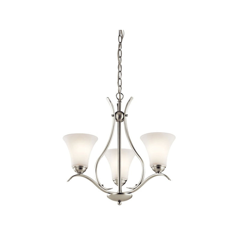 Kichler Keiran 21in 3-Light Chandelier | Brushed Nickel and Satin Etched Glass | Dining Room & Living Room | 20.75 x 20 in | Model 43503NIL18