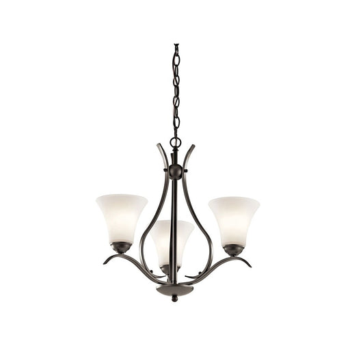 Kichler Keiran 21in 3-Light LED Chandelier | Traditional Olde Bronze and Satin Etched Glass | Dining Room & Foyer | 20.75 x 20 in | Model 43503OZL18