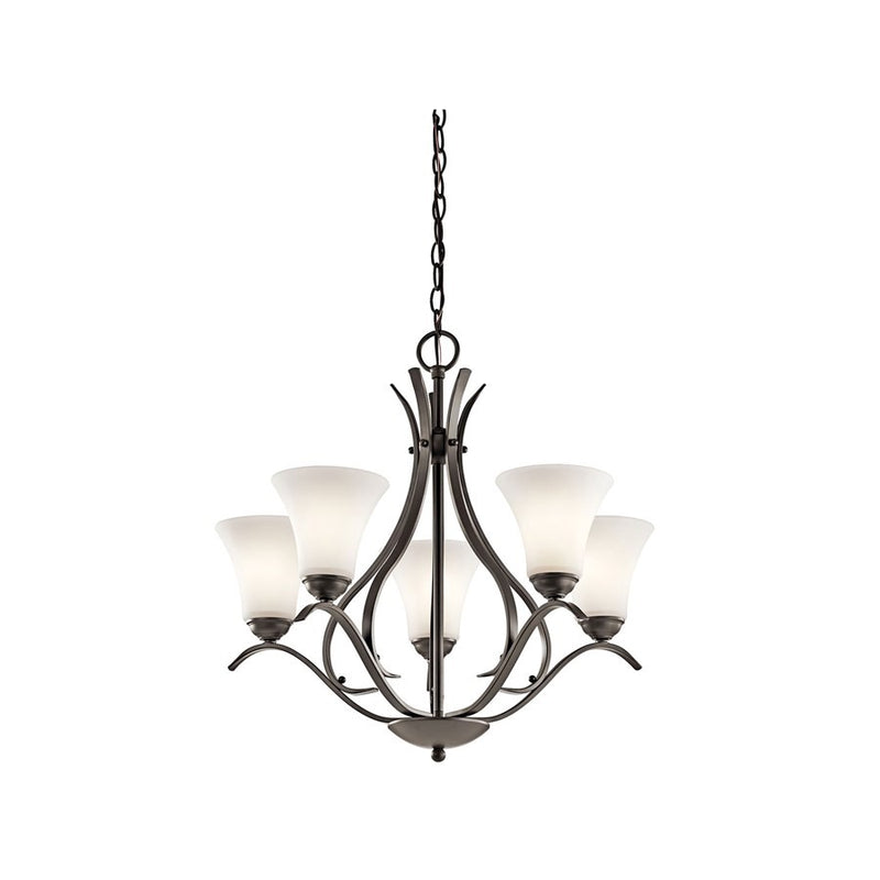 Kichler Keiran 24in 5-Light Chandelier | Traditional Olde Bronze and Satin Glass | Dining Room & Living Room | 24 x 23 in | Model 43504OZL18