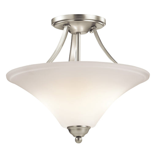 Kichler Keiran 15in 2-Light Semi Flush Mount | Transitional Brushed Nickel and Satin Etched White Glass | Hallway & Bedroom | Model 43512NI