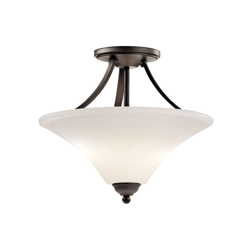 Kichler Keiran 15in 2-Light Semi-Flush | Traditional Olde Bronze and Satin Etched Glass | Hallway & Bedroom | 15 x 15 x 13 in | Model 43512OZL18