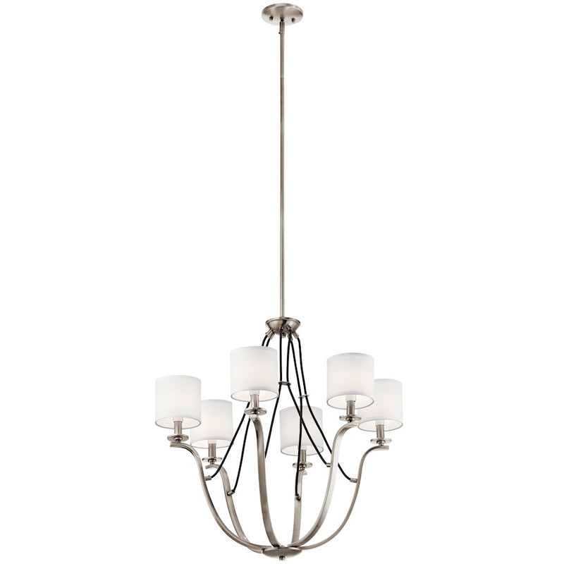 Kichler 28in 6-Light Chandelier | Classic Pewter Steel | Dining Room & Living Room | 27.5 x 27.5 x 28.25 in | Model 43532CLP