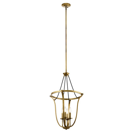 Kichler 4-Light Large Foyer Pendant | Traditional Natural Brass Steel | Entryway & Stairwell | 17.5 x 17.5 x 29.25 in | Model 43535NBR
