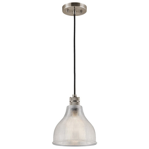 Kichler Devin 8in 1-Light Mini Pendant | Industrial Classic Pewter and Clear Ribbed Glass | Kitchen Island & Dining Nook | Model 43551CLP