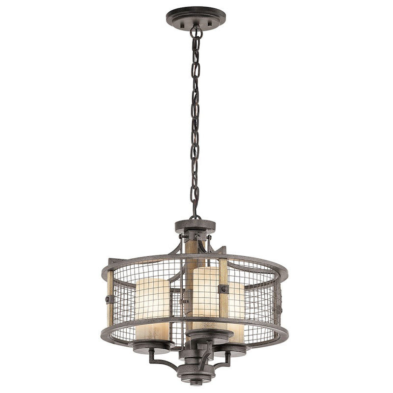 Kichler Ahrendale 18in 3-Light Convertible Chandelier | Transitional Anvil Iron and Vetro Mica | Dining Room & Kitchen Island | Model 43581AVI