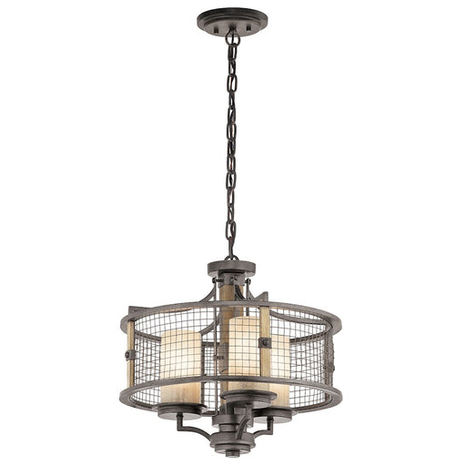 Kichler Ahrendale 18in 3-Light Convertible Chandelier | Transitional Anvil Iron and Vetro Mica | Dining Room & Kitchen Island | Model 43581AVI