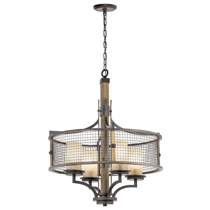 Kichler Ahrendale 24in 4-Light Chandelier | Transitional Anvil Iron and Vetro Mica | Dining Room & Living Room | 24 x 24 x 30 in | Model 43582AVI