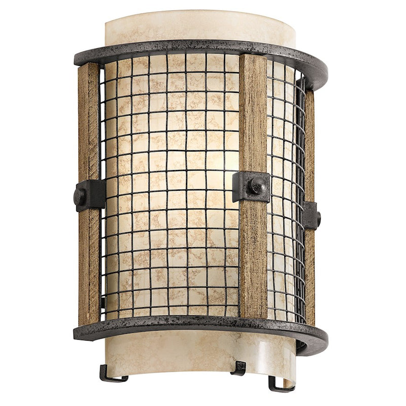 Kichler Ahrendale 1-Light Wall Sconce | Rustic Anvil Iron and Vetro Mica Glass | Hallway & Living Room | 8 x 10 in | Model 43586AVI
