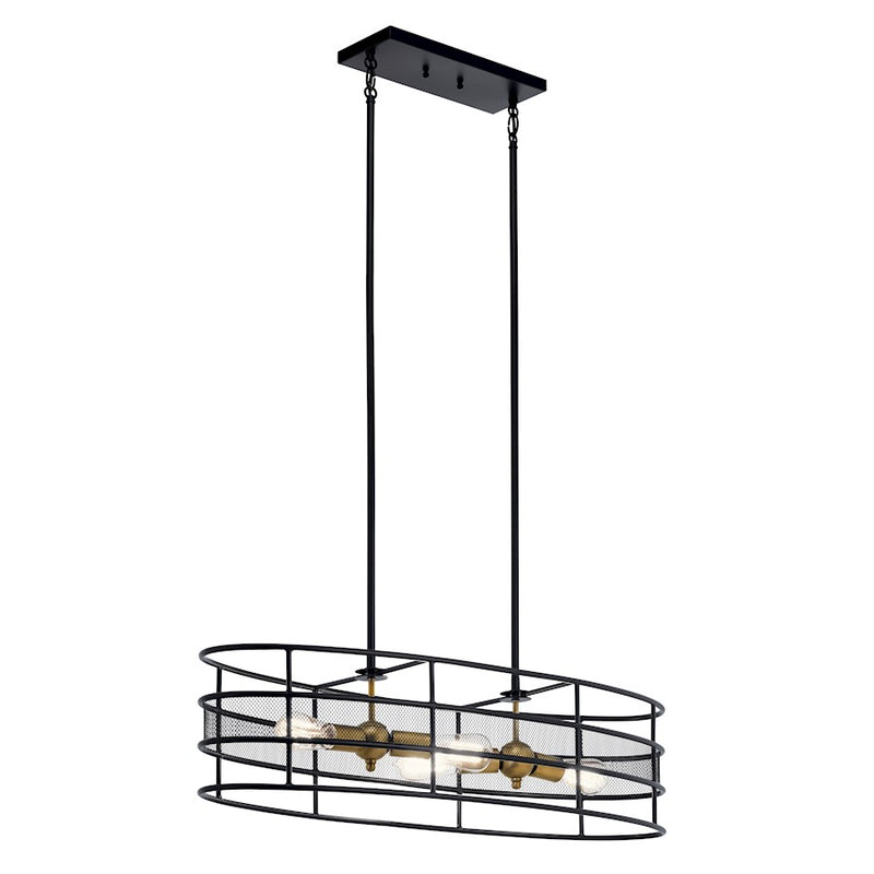 Kichler Piston Oval 36in 4-Light Chandelier | Industrial Black and Natural Brass | Dining Room | 36 x 12 x 9 in | Model 43595BK