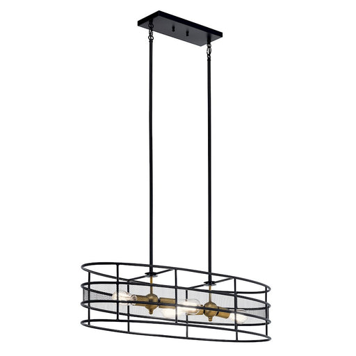 Kichler Piston Oval 36in 4-Light Chandelier | Industrial Black and Natural Brass | Dining Room | 36 x 12 x 9 in | Model 43595BK