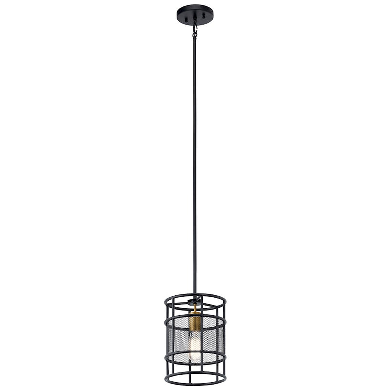 Kichler Piston 8in 1-Light Mini Pendant | Industrial Black and Natural Brass | Kitchen Island & Dining Room | 8 x 8 x 11.25 in | Model 43597BK