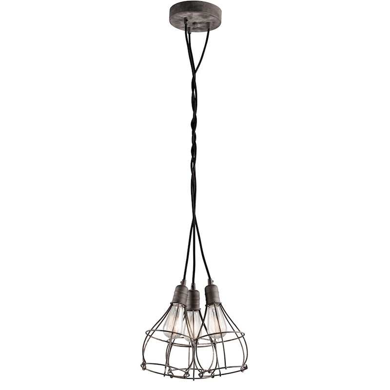 Kichler Industrial Cage 15in 3-Light Pendant | Rustic Weathered Zinc and Steel | Kitchen Island & Dining Room | 15.25 x 11.75 in | Model 43600WZC