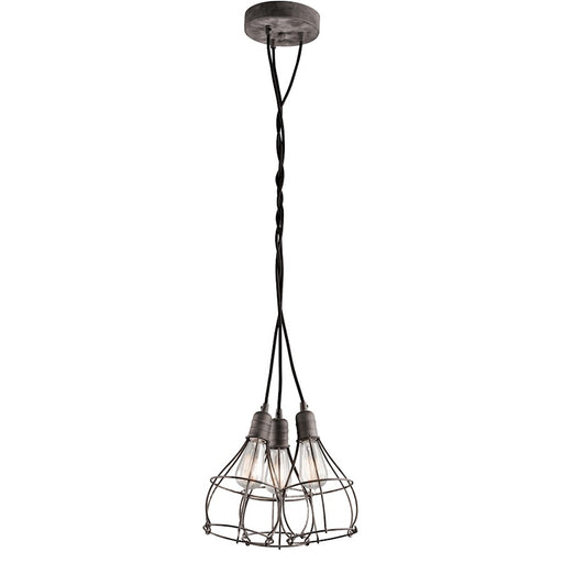 Kichler Industrial Cage 15in 3-Light Pendant | Rustic Weathered Zinc and Steel | Kitchen Island & Dining Room | 15.25 x 11.75 in | Model 43600WZC