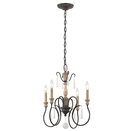 Kichler Kimblewick 20in 4-Light Chandelier | French Country Weathered Zinc and Parchment Glass | Dining Room & Living Room | Model 43615WZC