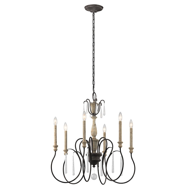 Kichler Kimblewick 26in 6-Light Chandelier | Farmhouse Weathered Zinc and Parchment Glass | Dining Room & Foyer | 26 x 28 in | Model 43617WZC