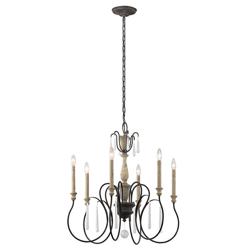 Kichler Kimblewick 26in 6-Light Chandelier | Farmhouse Weathered Zinc and Parchment Glass | Dining Room & Foyer | 26 x 28 in | Model 43617WZC