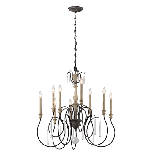 Kichler Kimblewick 30in 9-Light Chandelier | French Country Weathered Zinc and Parchment Glass | Dining Room & Living Room | Model 43618WZC