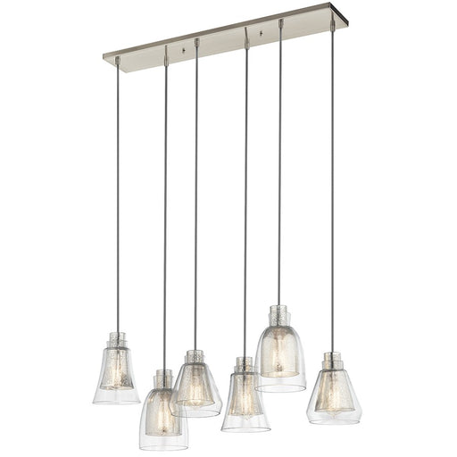 Kichler Evie 34in 6-Light Linear Chandelier | Transitional Brushed Nickel and Clear Outer Mercury Glass | Kitchen Island | Model 43628NI