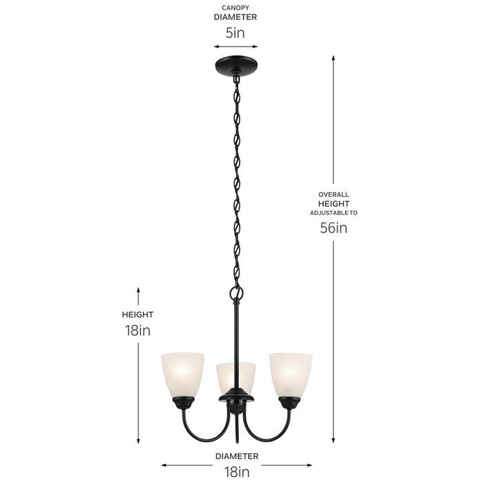 Kichler Jolie 3 Light Mini Chandelier, Black/Clear Satin Etched