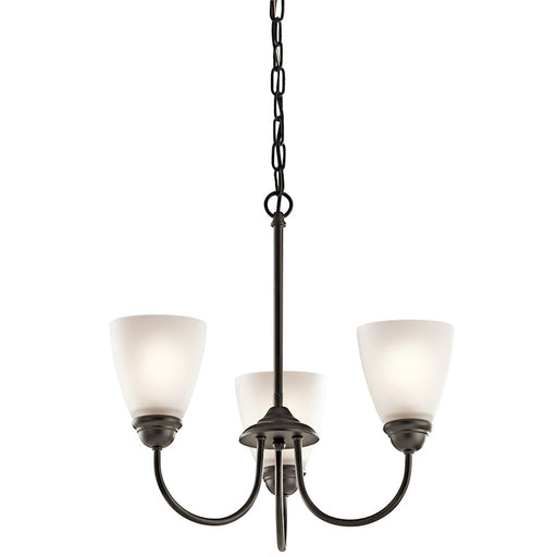 Kichler Jolie 18in 3-Light Mini Chandelier | Transitional Olde Bronze and Satin Etched Glass | Dining Room & Kitchen | 18 x 18 in | Model 43637OZ