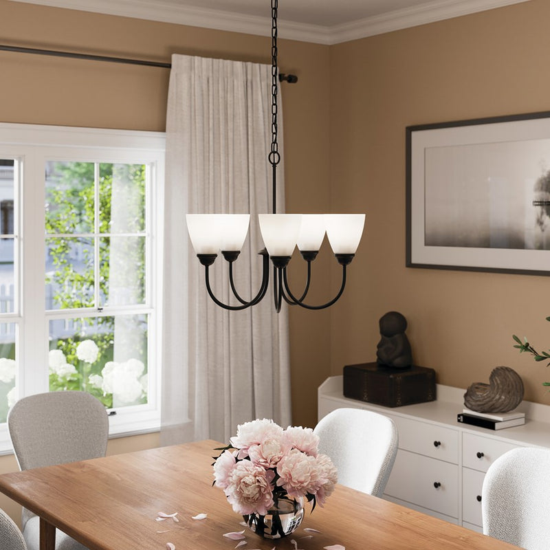 Kichler Jolie 5 Light Chandelier, Black/Clear Satin Etched