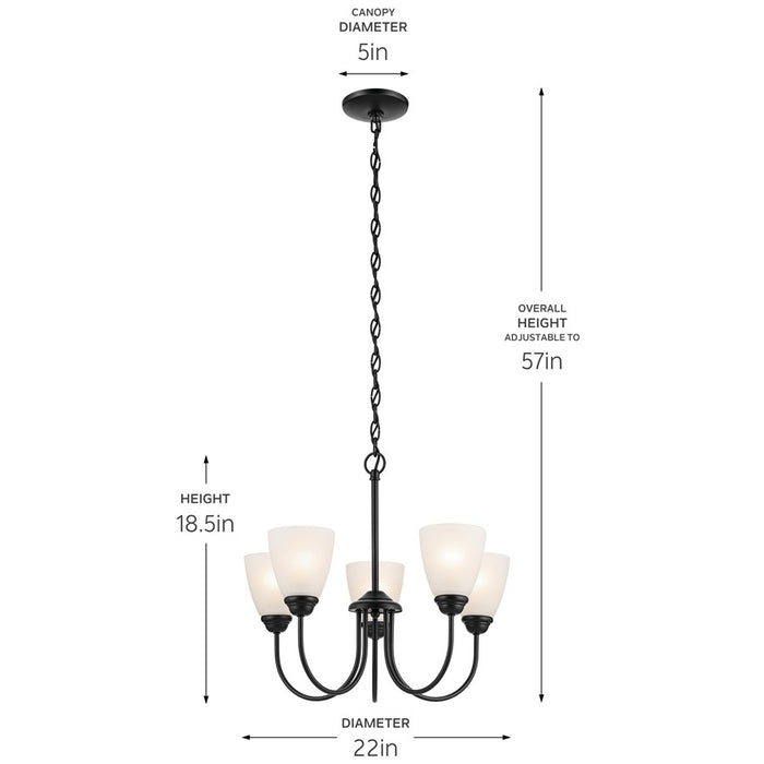 Kichler Jolie 5 Light Chandelier, Black/Clear Satin Etched