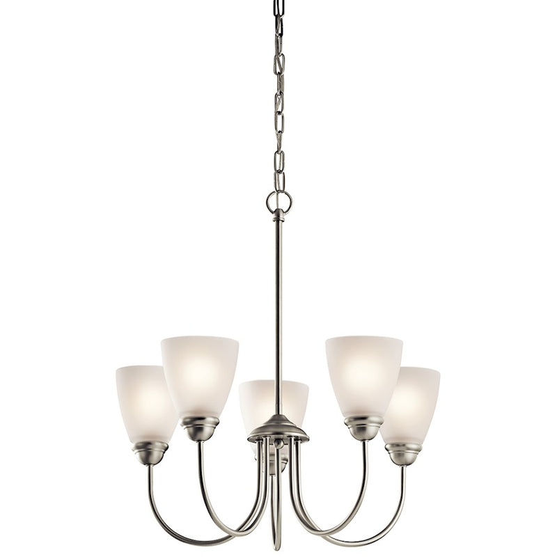 Kichler Jolie 22in 5-Light Chandelier | Brushed Nickel and Satin Etched Glass | Dining Room & Living Room | 22 x 18 in | Model 43638NI
