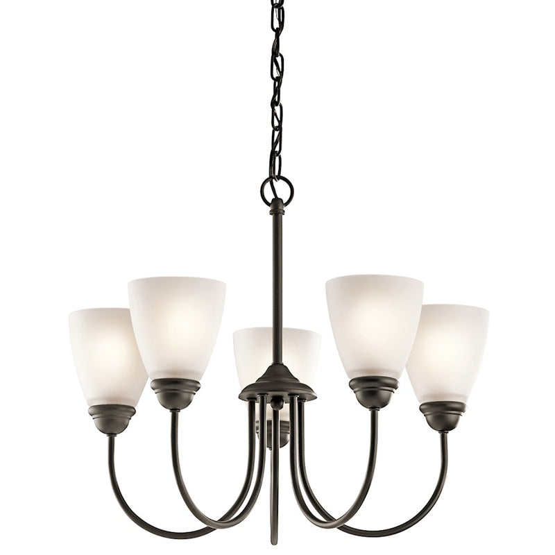 Kichler Jolie 22in 5-Light Chandelier | Transitional Olde Bronze and Satin Etched Glass | Dining Room & Living Room | 22 x 18 in | Model 43638OZ