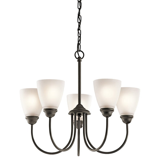 Kichler Jolie 22in 5-Light Chandelier | Transitional Olde Bronze and Satin Etched Glass | Dining Room & Living Room | 22 x 18 in | Model 43638OZ