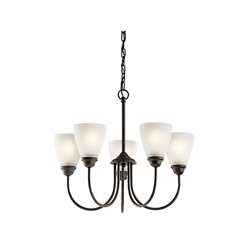 Kichler Jolie 5-Light LED Chandelier | Olde Bronze Steel and Satin Etched Glass | Dining Room & Living Room | 22 x 22 x 18.5 in | Model 43638OZL18