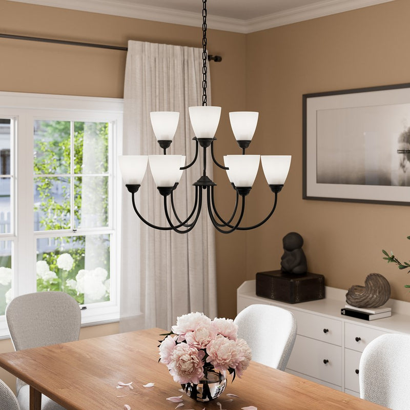 Kichler Jolie 9 Light Chandelier, Black/Clear Satin Etched