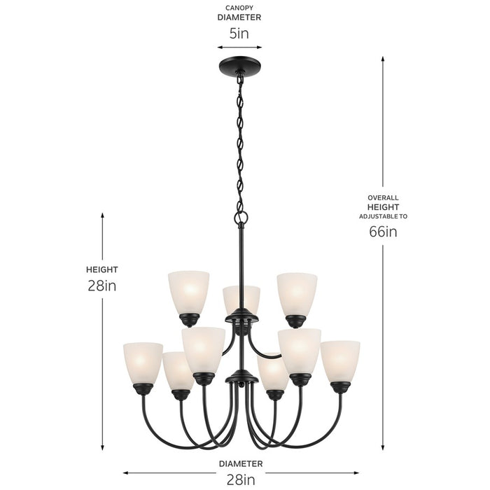 Kichler Jolie 9 Light Chandelier, Black/Clear Satin Etched