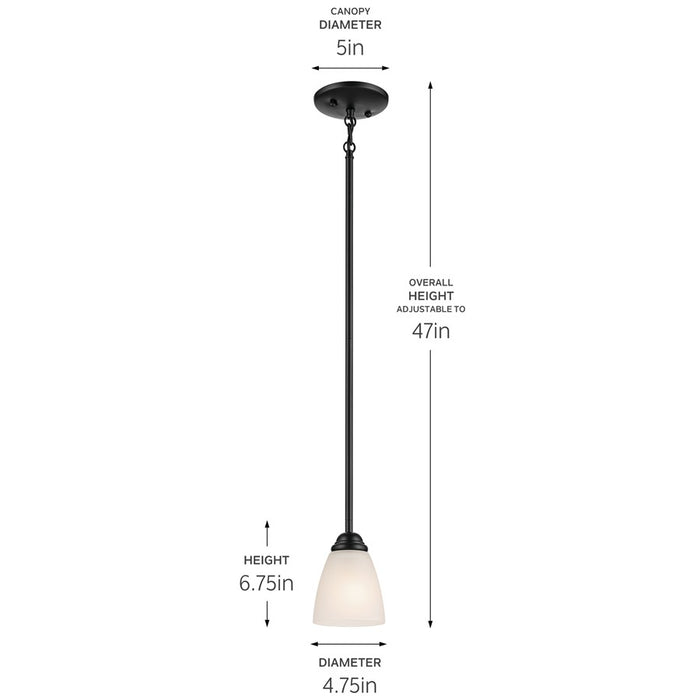 Kichler Jolie 1 Light Mini Pendant, Black/Clear Satin Etched