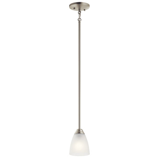 Kichler Jolie 5in 1-Light Mini Pendant | Transitional Brushed Nickel and Satin Etched Glass | Kitchen Island & Dining Room | Model 43640NI