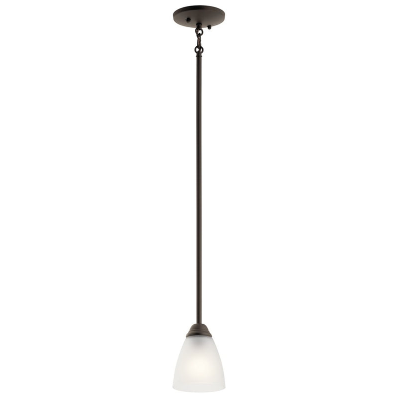 Kichler Jolie 1-Light Mini Pendant | Transitional Olde Bronze and Satin Etched Glass | Kitchen Island & Dining Room | 4.75 x 12.5 in | Model 43640OZ