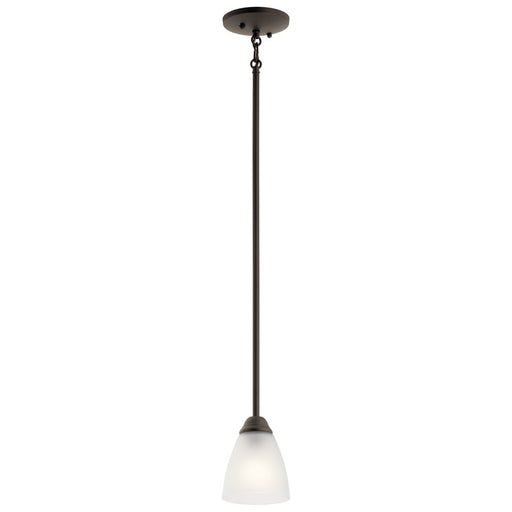 Kichler Jolie 1-Light Mini Pendant | Transitional Olde Bronze and Satin Etched Glass | Kitchen Island & Dining Room | 4.75 x 12.5 in | Model 43640OZ