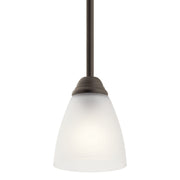 Kichler Jolie 1-Light Mini Pendant | Transitional Olde Bronze and Satin Etched Glass | Kitchen Island & Dining Room | 4.75 x 12.5 in | Model 43640OZ