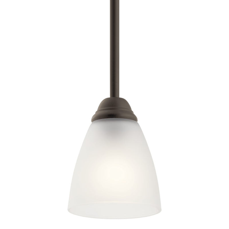 Kichler Jolie 1-Light Mini Pendant | Transitional Olde Bronze and Satin Etched Glass | Kitchen Island & Dining Room | 4.75 x 12.5 in | Model 43640OZ