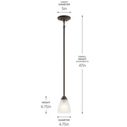Kichler Jolie 1-Light Mini Pendant | Transitional Olde Bronze and Satin Etched Glass | Kitchen Island & Dining Room | 4.75 x 12.5 in | Model 43640OZ