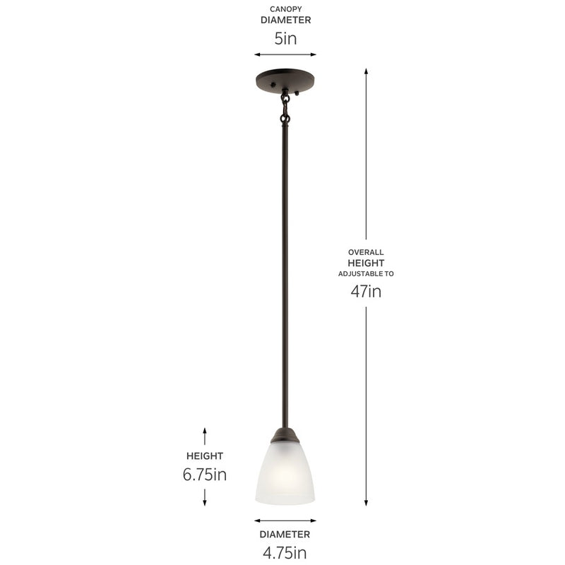 Kichler Jolie 1-Light Mini Pendant | Transitional Olde Bronze and Satin Etched Glass | Kitchen Island & Dining Room | 4.75 x 12.5 in | Model 43640OZ