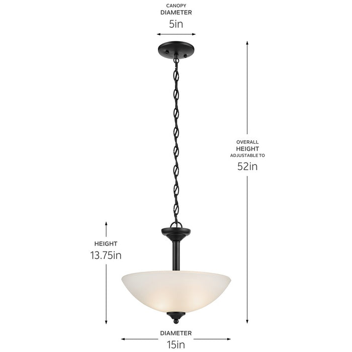 Kichler Jolie 2 Light Pendant/Semi Flush, Black/Clear Satin Etched