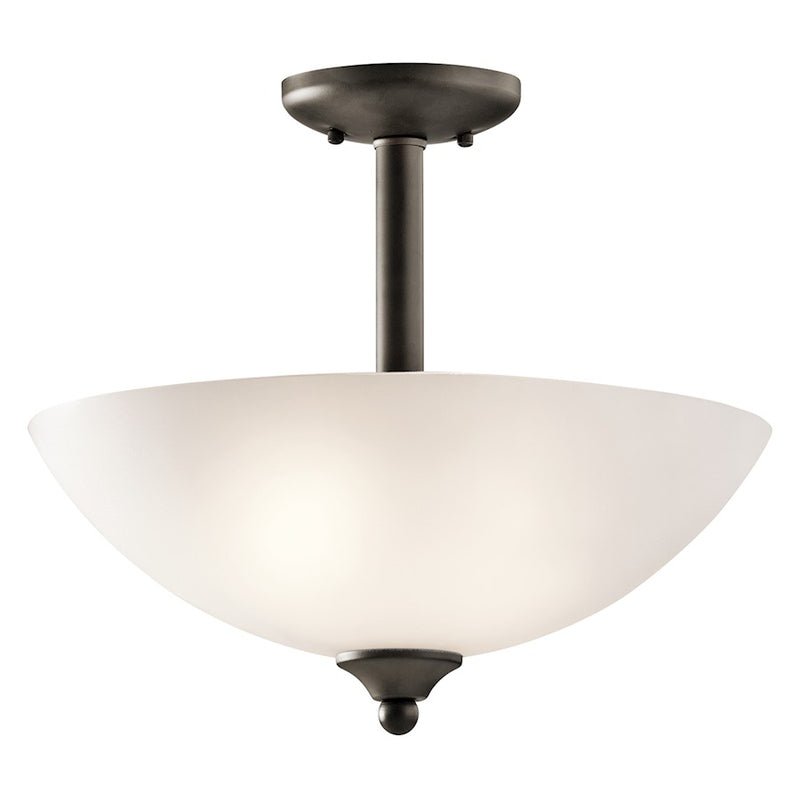 Kichler Jolie 15in 2-Light Convertible Pendant/Semi-Flush | Transitional Olde Bronze and Satin Etched Glass | Kitchen & Dining Room | Model 43641OZ