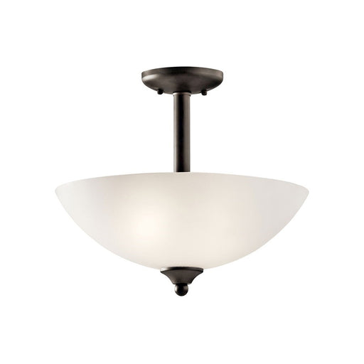 Kichler Jolie 2-Light LED Convertible Pendant/Semi-Flush | Olde Bronze Steel and Satin Etched Glass | Entryway & Hallway | Model 43641OZL18