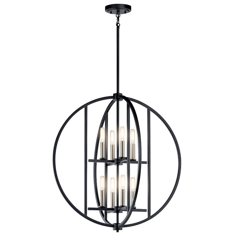 Kichler Samural 8-Light Chandelier | Black Steel Orb Style | Dining Room & Living Room | 25 x 27 in | Model 43643BK