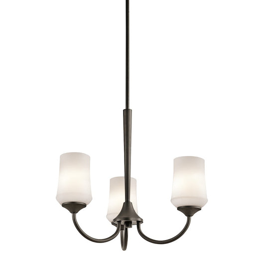 Kichler Aubrey 22in 3-Light Chandelier | Transitional Olde Bronze and Satin Etched Cased Opal Glass | Dining Room & Foyer | Model 43664OZ