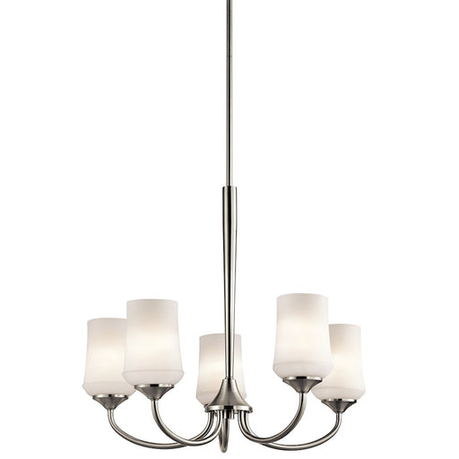 Kichler Aubrey 25in 5-Light Chandelier | Brushed Nickel Steel and Satin Etched Cased Opal Glass | Dining Room & Living Room | Model 43665NI
