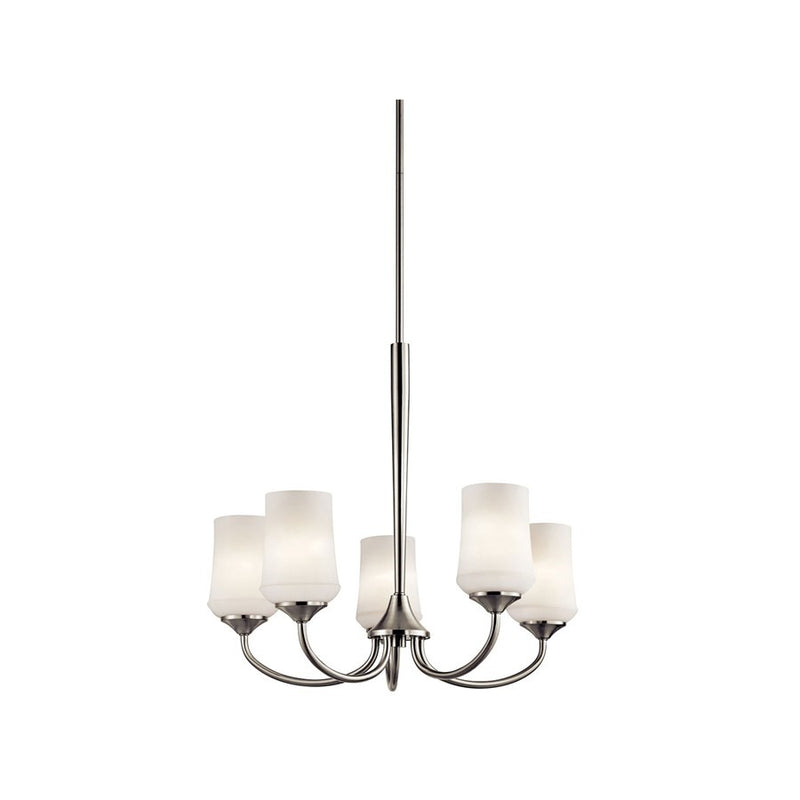 Kichler Aubrey 25in 5-Light LED Chandelier | Brushed Nickel and Satin Etched Cased Opal Glass | Dining Room | 25 x 23 in | Model 43665NIL18