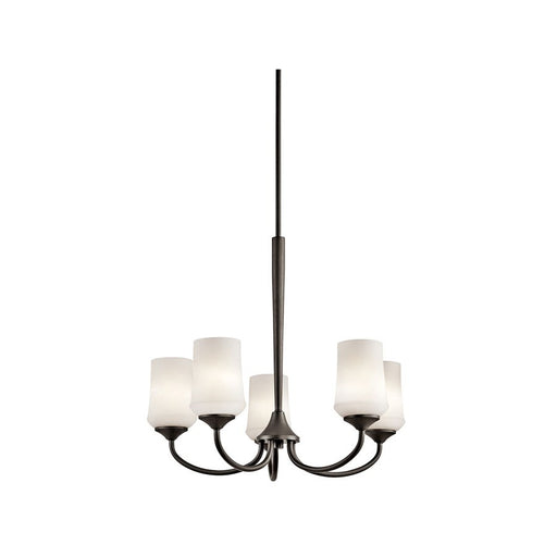 Kichler Aubrey 25in 5-Light LED Chandelier | Olde Bronze and Satin Etched Cased Opal Glass | Dining Room & Living Room | Model 43665OZL18