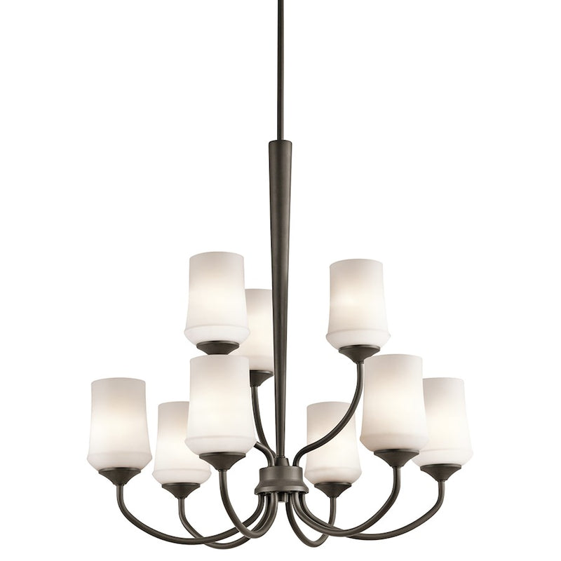 Kichler Aubrey 9-Light Chandelier | Transitional Olde Bronze and Satin Etched Cased Opal Glass | Dining Room & Foyer | 29 x 31 in | Model 43666OZ