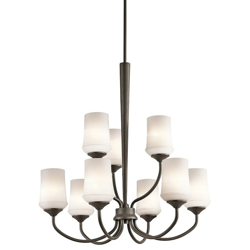 Kichler Aubrey 9-Light Chandelier | Transitional Olde Bronze and Satin Etched Cased Opal Glass | Dining Room & Foyer | 29 x 31 in | Model 43666OZ